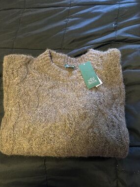 wild fable brown fuzzy cable knit pullover